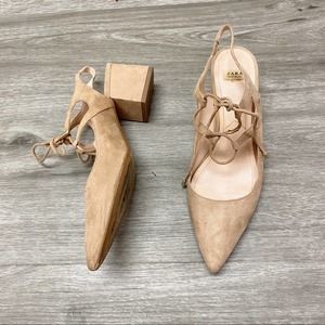 Zara Suede Lace-up Heels in Nude Pointed Toe 39